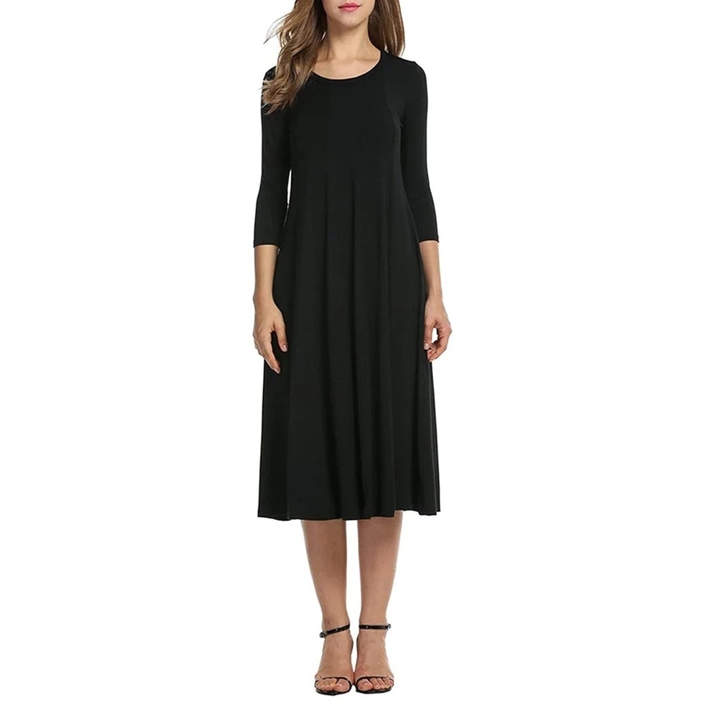 Cynthia Howie for Maggy Boutique Black Pleated Modest Midi Dress, Size 8